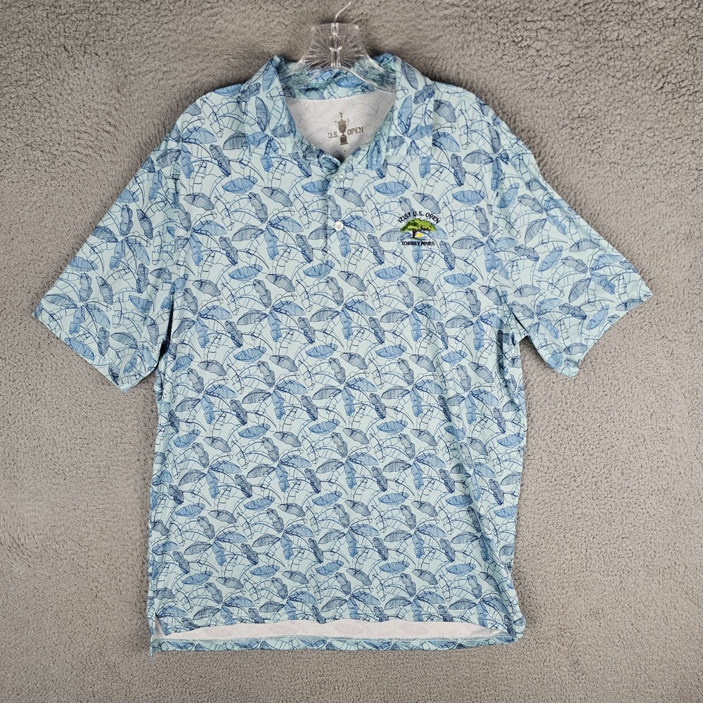 121st U.S. Open Torrey Pines‎ Polo Shirt Mens L Blue Leaf Print Golf Performance